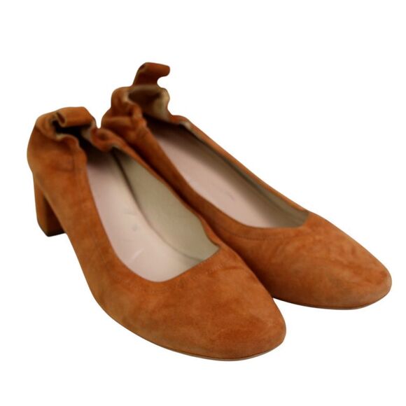 Everlane BROWN REAL LEATHER SUEDE LOW HEEL ROUND TOE HEELED BALLET PUMP SHOES 8 - Picture 6 of 10